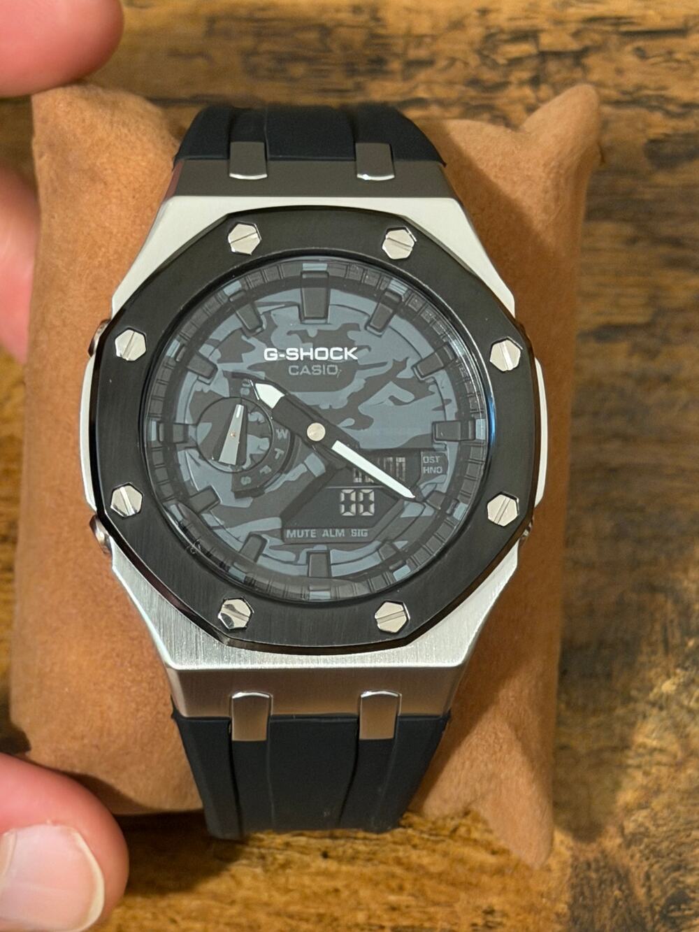 Casio G-Shock GA-2100 Camo Dial Black Rubber Strap Custom Metal Bezel